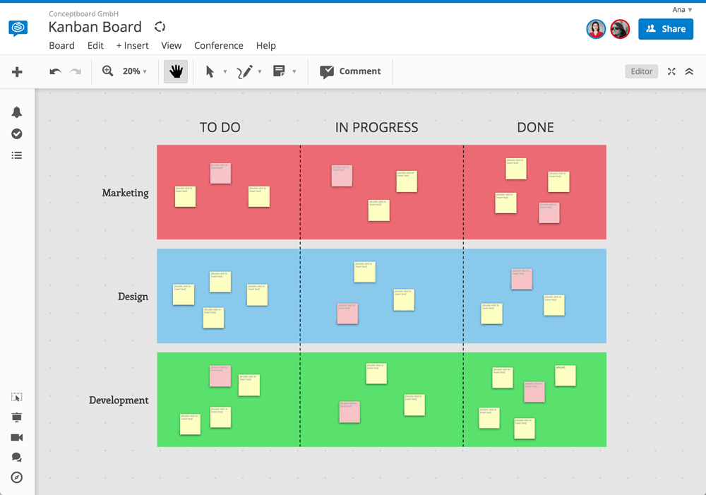 A simple Kanban board showing To Do, In Progress & Done columns.